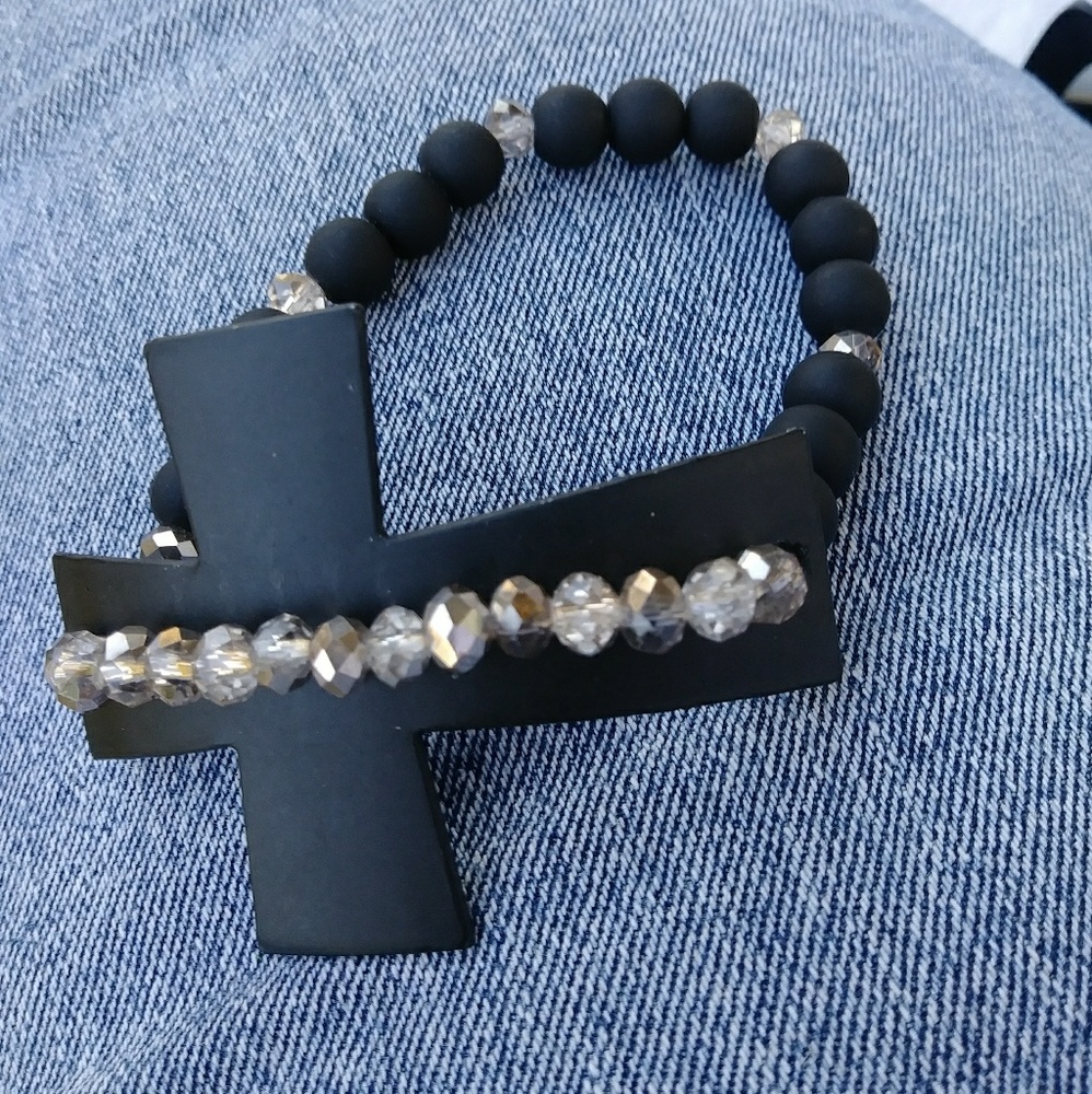 Unisex Matt black cross bracelet